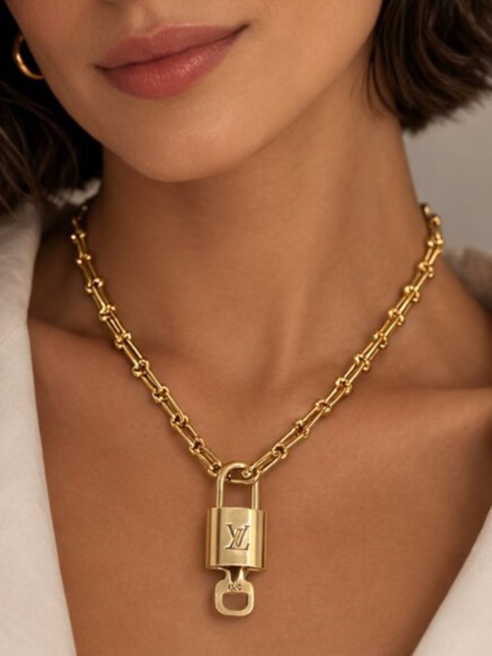 Authentic Louis Vuitton Padlock Pendant with Unbranded 18k Stainless Steel Chain - Picture 1 of 11